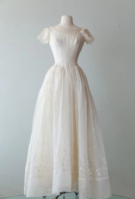 Ivory Short Sleeves Fashion Prom Dress Evening Dress