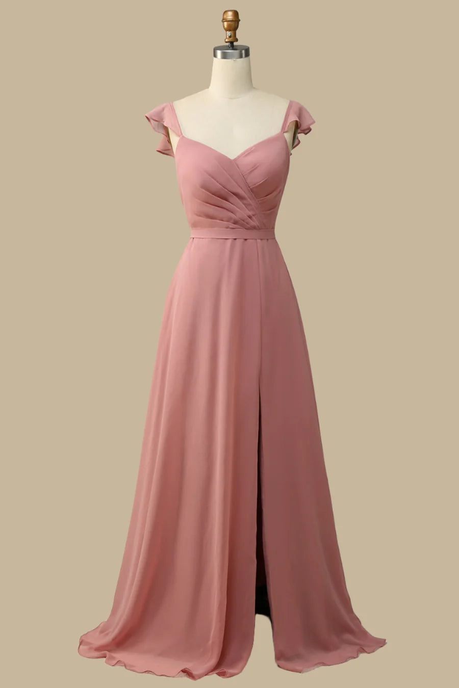 Dusty Rose Surplice Neck A-Line Chiffon Maxi Dress Dusty Rose