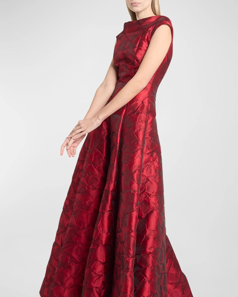 Ruffles Jacquard Cap-Sleeve Gown Beautiful and charming simple and unique design