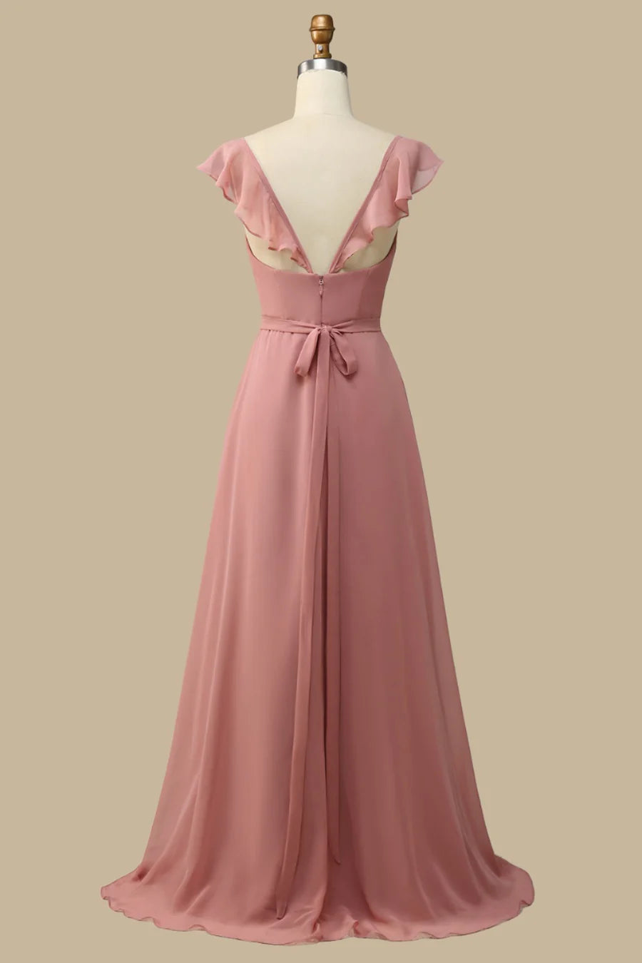 Dusty Rose Surplice Neck A-Line Chiffon Maxi Dress Dusty Rose