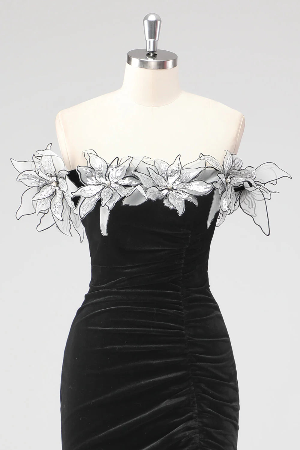 Mermaid Strapless Pleated Long Formal Dress With 3D Flowers
