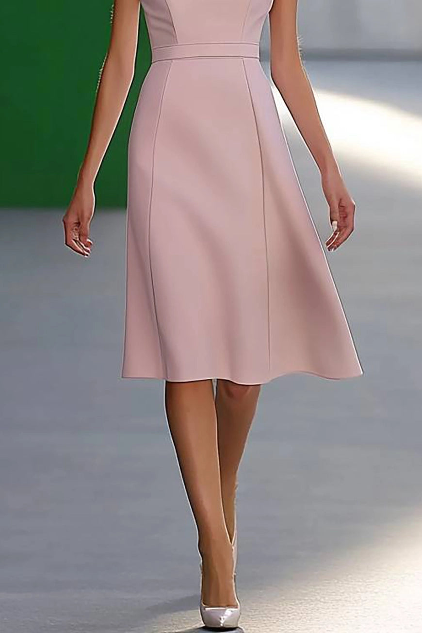 Simple beautiful generous and full of charm Prom Dress Work Semi-Formal Dress Light Pink V-Neck Knee-Length Dress