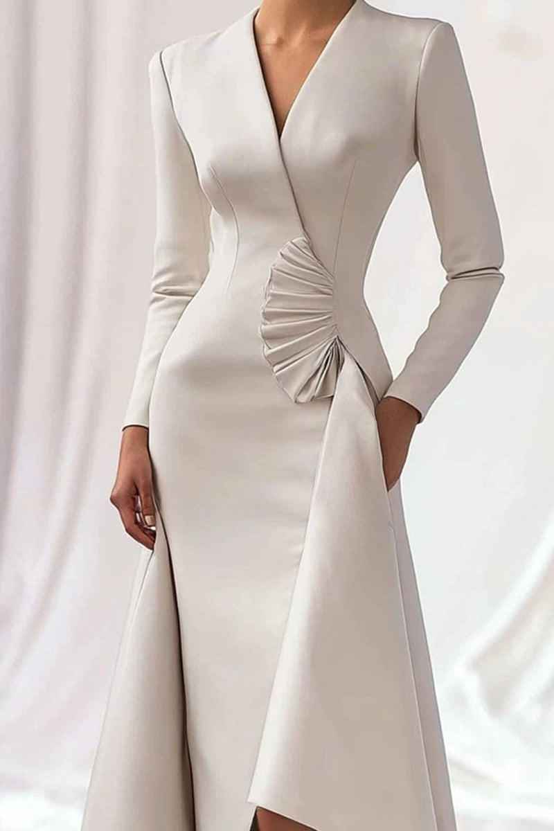 White Work Wedding Guest Blazer Dress Ruffle V Neck Midi Dress Mother of the Bride Dress