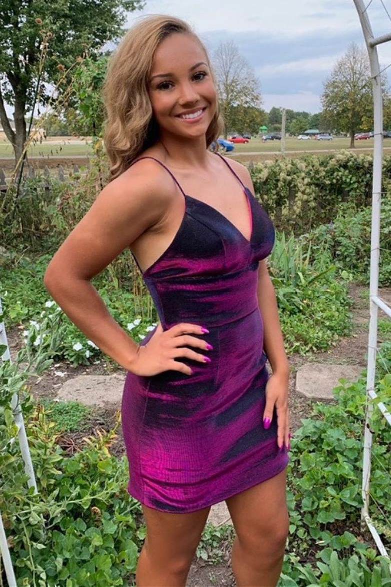 Spaghetti Straps Purple Bodycon Homecoming Dress