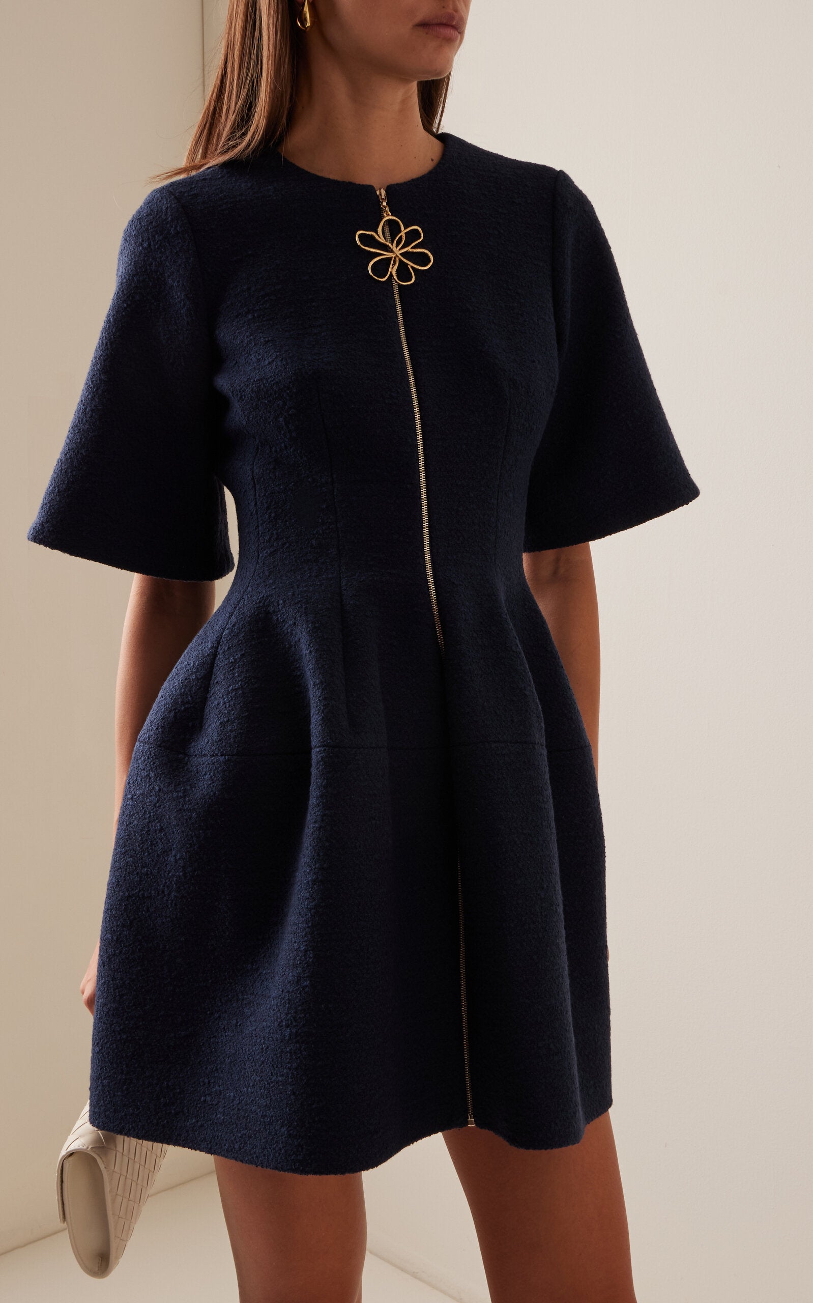 Zip-Front Cotton-Wool Tweed Mini Dress Simple gentle beautiful and grand