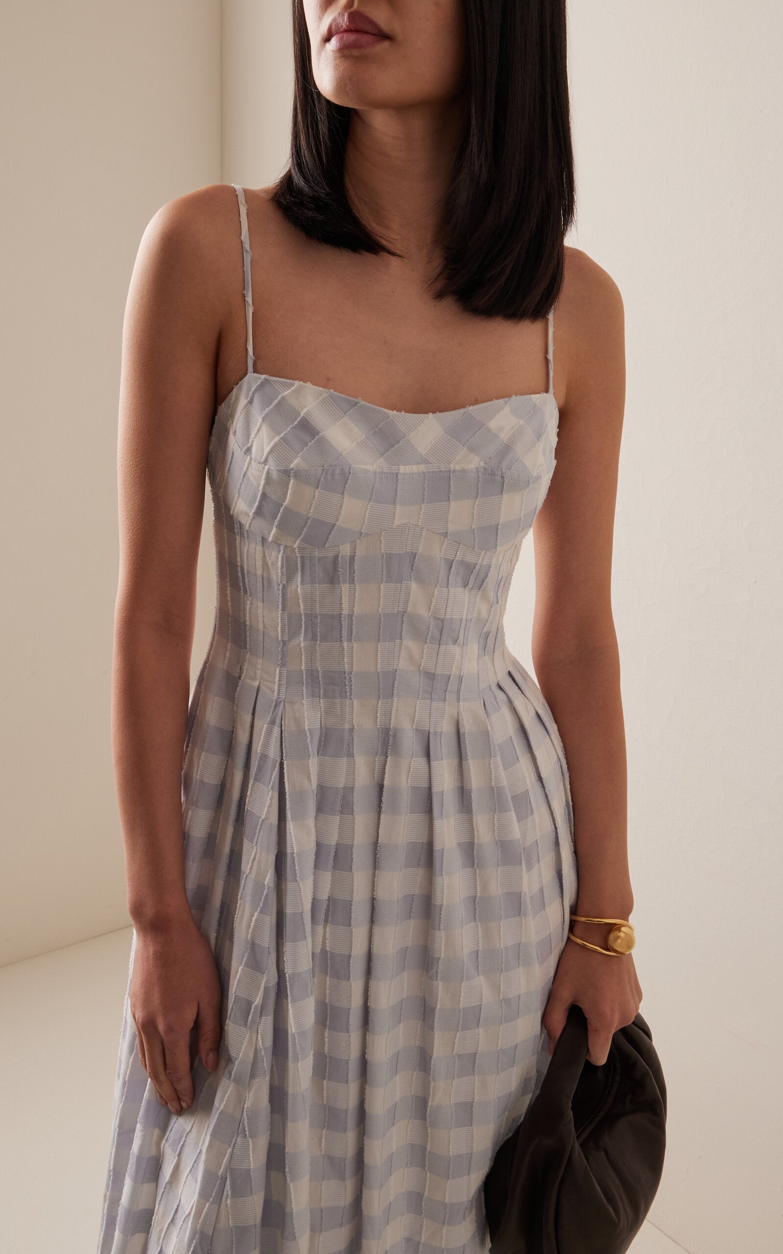 Draped JeGingham Cotton-Fil Coupe Midi Dress Full of charm simple and atmospheric