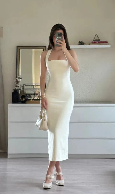 White Sheath Ankle Length Prom Dress Evening Dress
