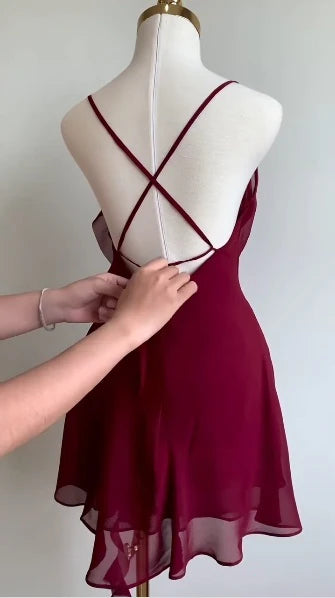 Burgundy Cocktail Dress Short Party Dress Homecoming Dress