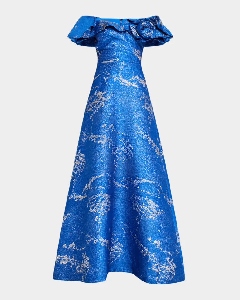 Off-Shoulder Metallic Jacquard Gown Beautiful and charming simple and unique design