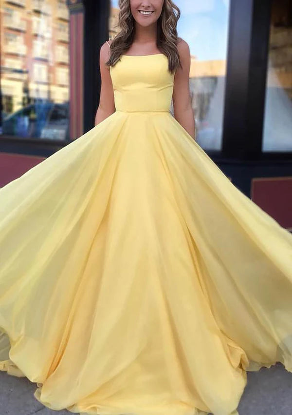 A-Line Beautiful Spaghetti Straps Chiffon Prom Dress/Evening Dress with Sweep Train Simple gentle atmospheric and unique design