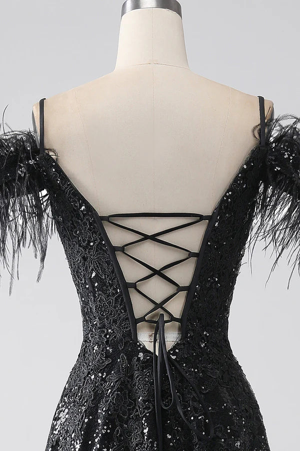 A-Line Cold Shoulder Sequins Long Prom Dress with Slit simple gentle atmospheric and unique desi