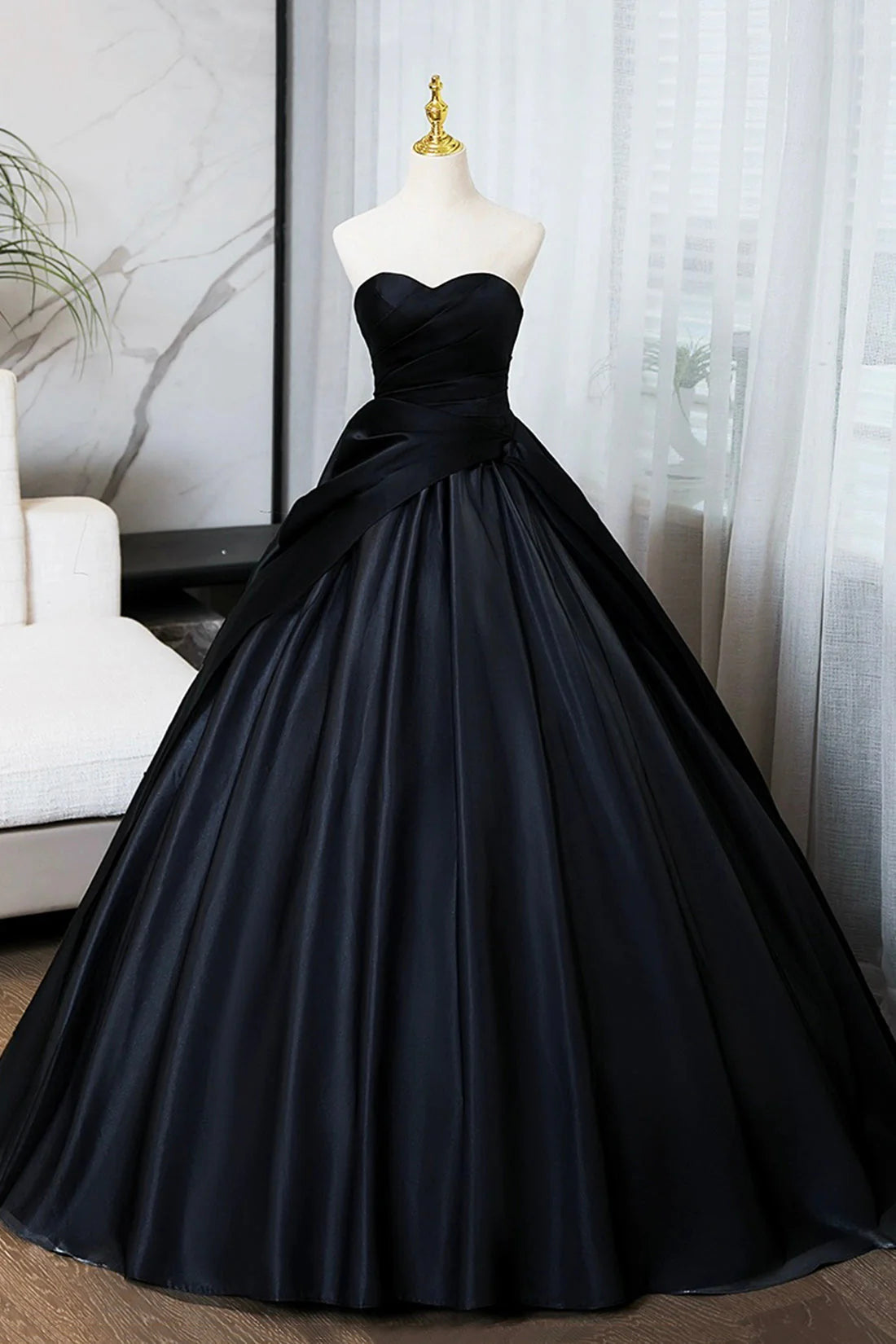 A-Line Floor Length Prom Dress Black Strapless Formal Evening Dress simple gentle atmospheric and unique desi Bring summer
