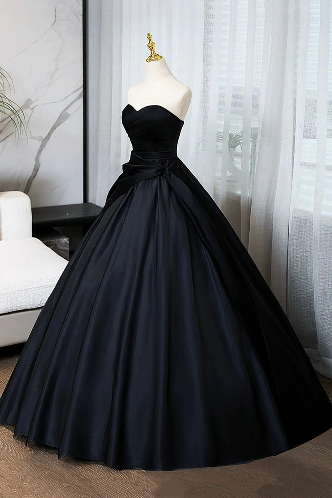 A-Line Floor Length Prom Dress Black Strapless Formal Evening Dress simple gentle atmospheric and unique desi Bring summer
