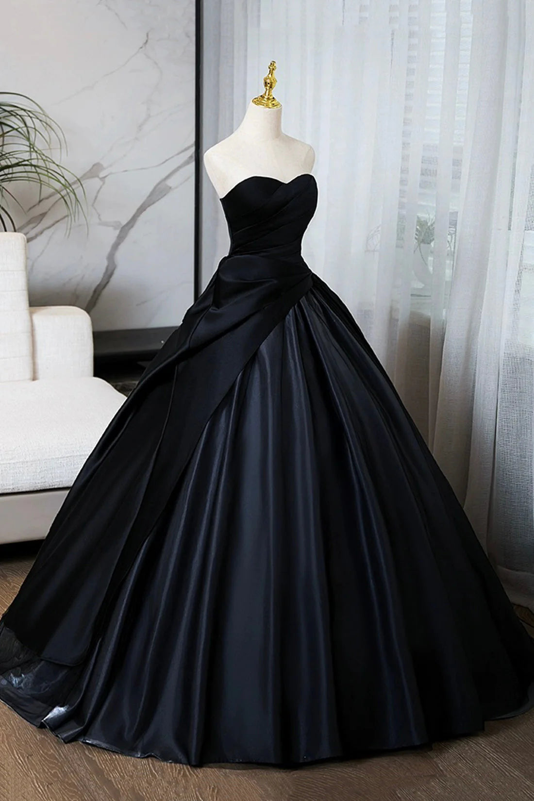 A-Line Floor Length Prom Dress Black Strapless Formal Evening Dress simple gentle atmospheric and unique desi Bring summer