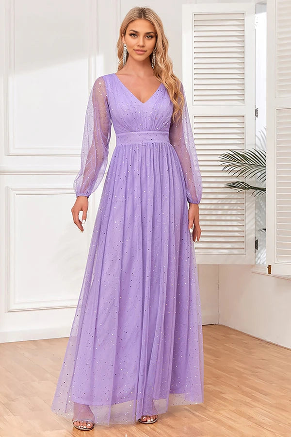 A-Line Long Sleeves Lilac Formal Dress with Slit simple gentle atmospheric and unique desi
