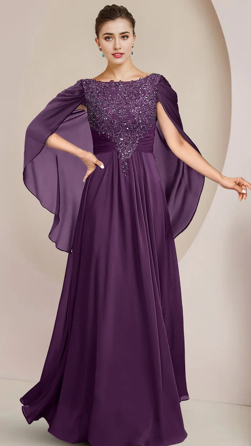 A-Line Mother of the Bride Dress Floor Length Chiffon Lace Sleeveless with Beading Sequin Appliques simple gentle atmospheric and unique desi Bring summer colors to enhance whiteness