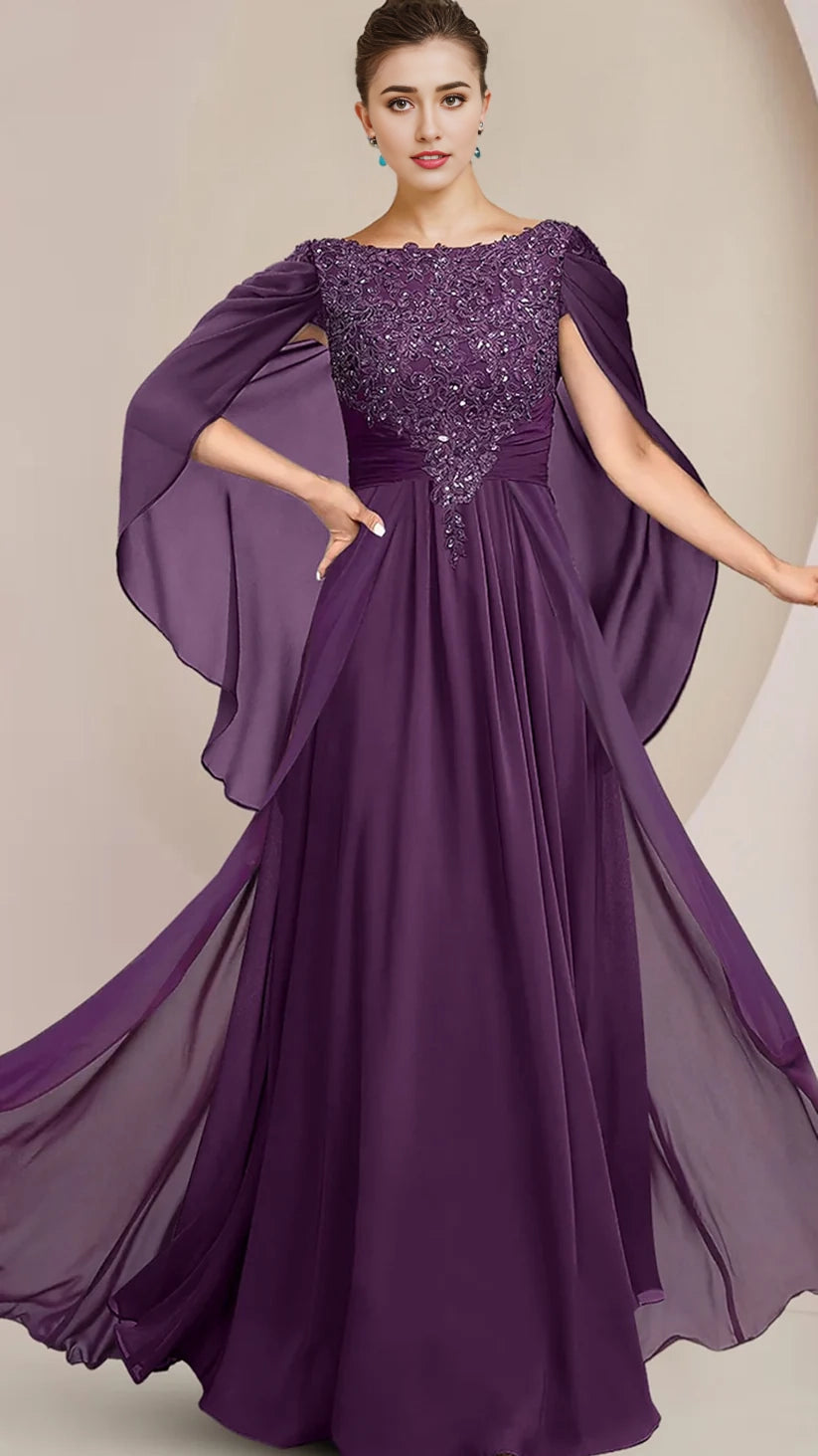 A-Line Mother of the Bride Dress Floor Length Chiffon Lace Sleeveless with Beading Sequin Appliques simple gentle atmospheric and unique desi Bring summer colors to enhance whiteness