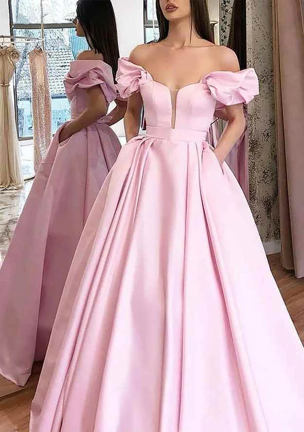 A-Line/Princess Off-the-Shoulder Prom Dress/Evening Dress With Pleated Pockets Simple gentle atmospheric and unique design