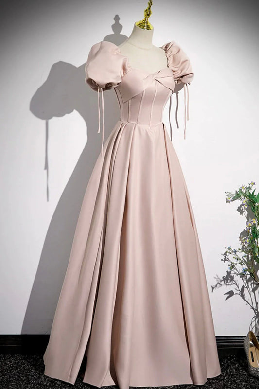 A-Line Satin Floor Length Pink Corset Prom Dress Off the Shoulder Evening Dress simple gentle atmospheric and unique desi Bring summer colors to enhance white