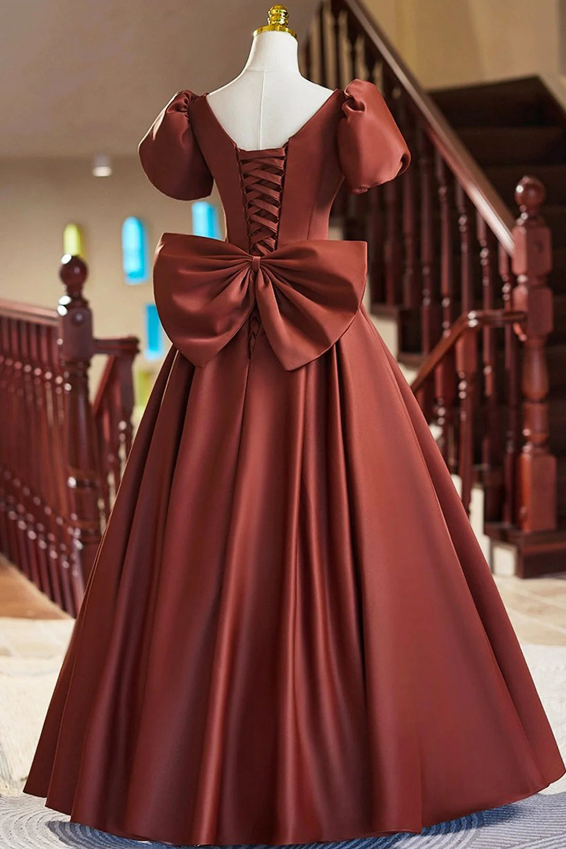 A-Line Satin Floor Length Prom Dress Elegant Short Sleeve Evening Party Dress simple gentle atmospheric and unique desi Bring summer