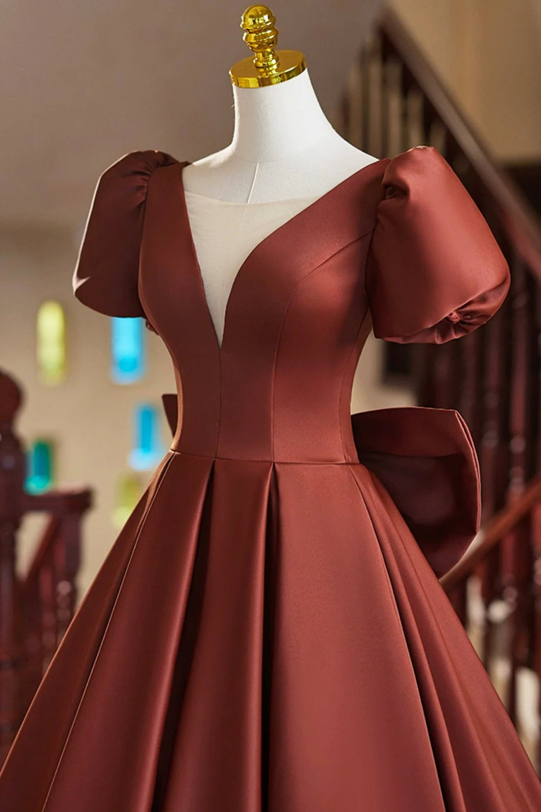 A-Line Satin Floor Length Prom Dress Elegant Short Sleeve Evening Party Dress simple gentle atmospheric and unique desi Bring summer