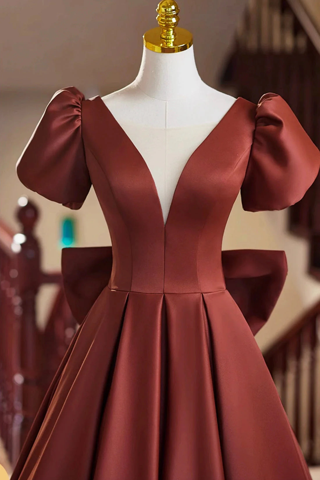 A-Line Satin Floor Length Prom Dress Elegant Short Sleeve Evening Party Dress simple gentle atmospheric and unique desi Bring summer