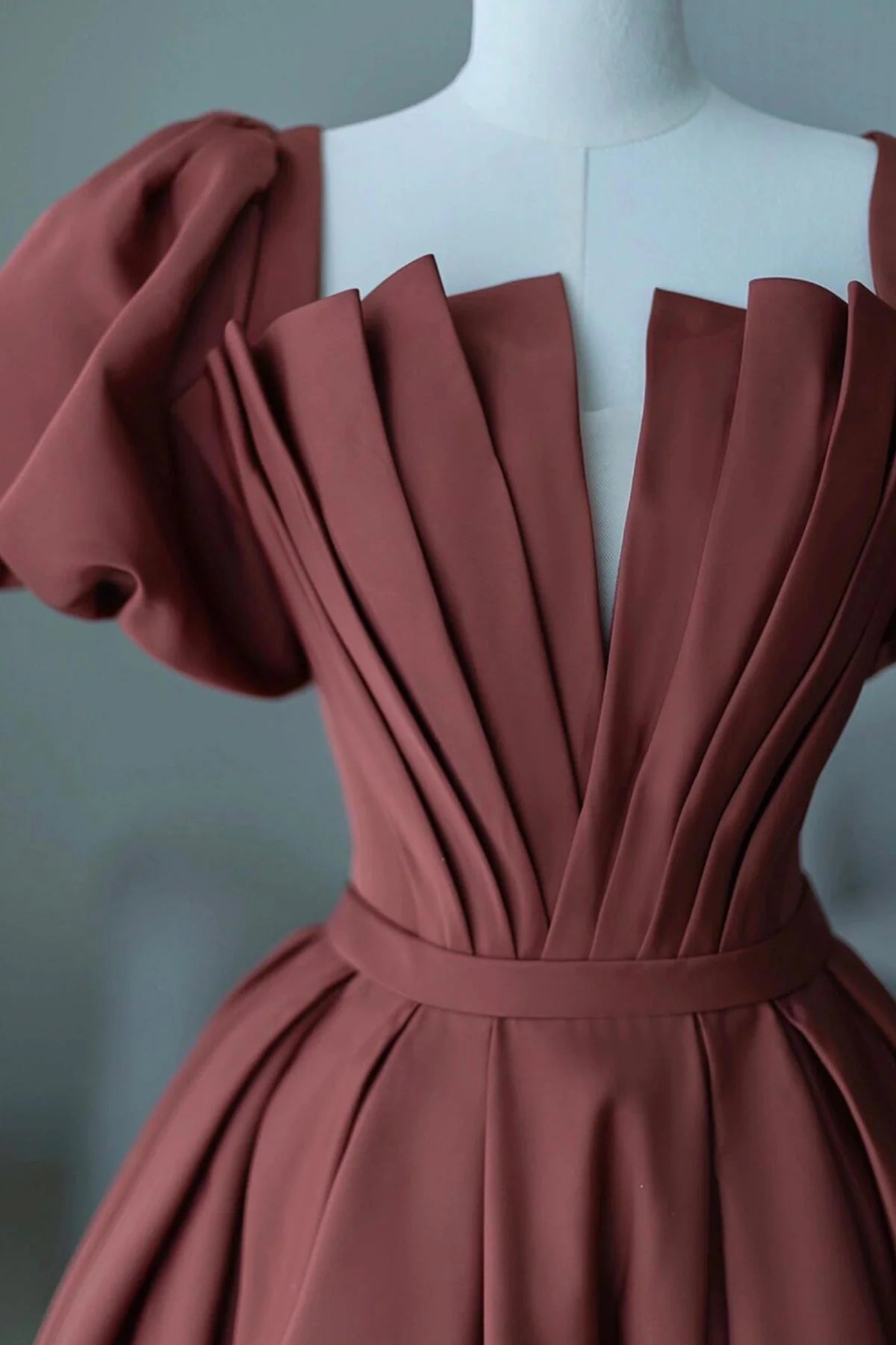 A-Line Satin Long Prom Dress Elegant Short Sleeve Evening Party Dress simple gentle atmospheric and unique desi Brin