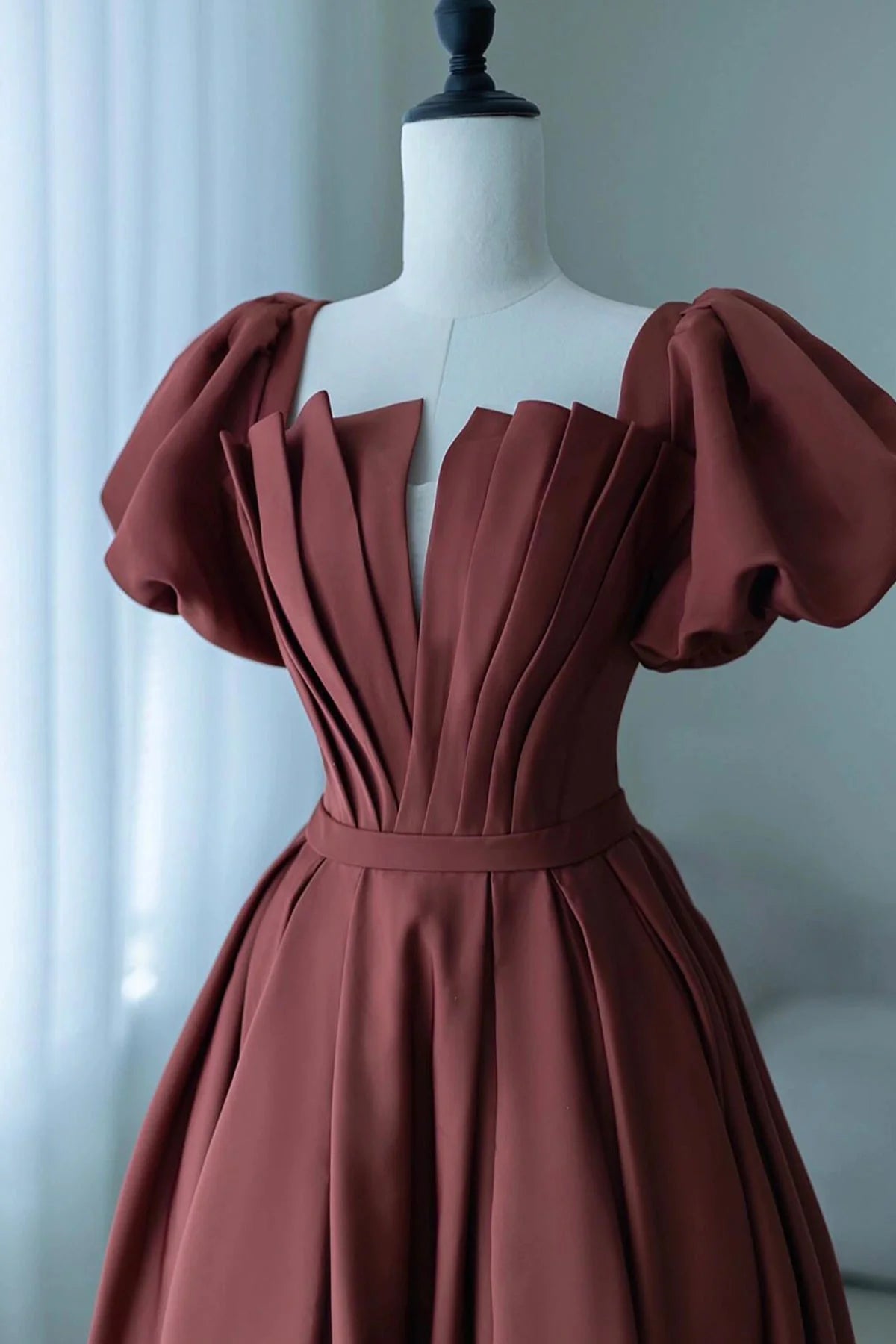 A-Line Satin Long Prom Dress Elegant Short Sleeve Evening Party Dress simple gentle atmospheric and unique desi Brin