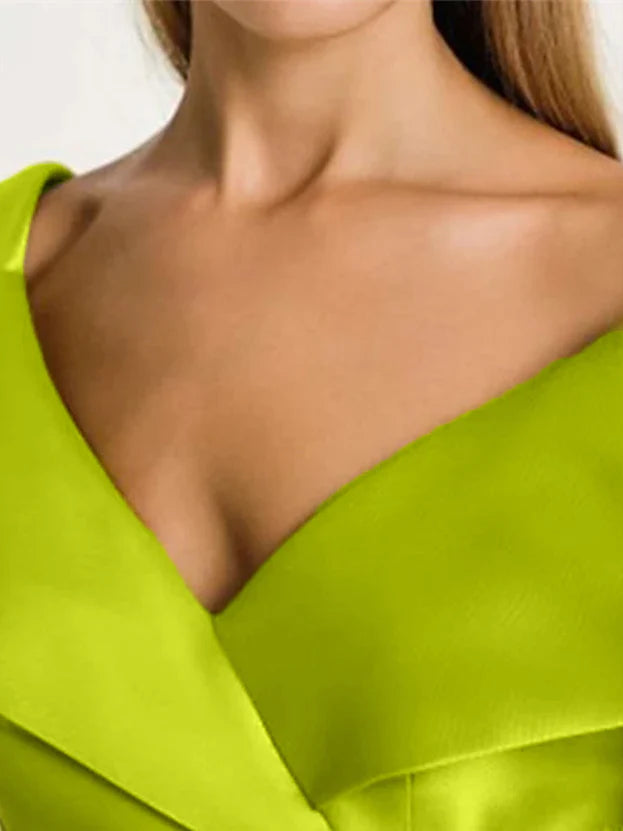 A-Line Short Sleeve Length V Neck Satin Rhinestone Mother of the Bride Dresses simple gentle atmospheric and unique desi Bring summer colors to enhance whiteness