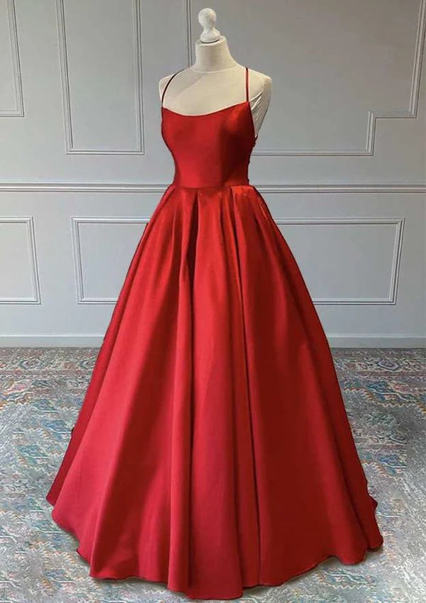 A-Line Sleeveless Square Neckline Satin Prom Dress/Evening Dress Simple gentle atmospheric and unique design