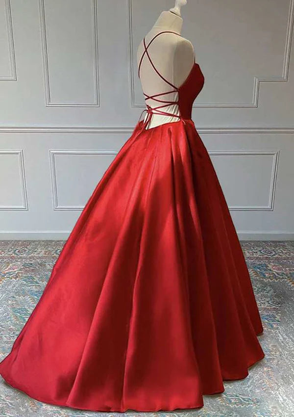A-Line Sleeveless Square Neckline Satin Prom Dress/Evening Dress Simple gentle atmospheric and unique design