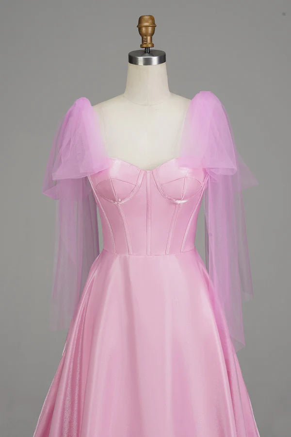 A-Line Spaghetti Straps Pink Corset Prom Dress Simple gentle atmospheric and unique desig