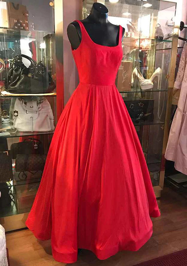 A-Line Square Neckline Regular Straps Long/Floor-Length Satin Prom Dress/Evening Dress Simple gentle atmospheric and unique design  ﻿
