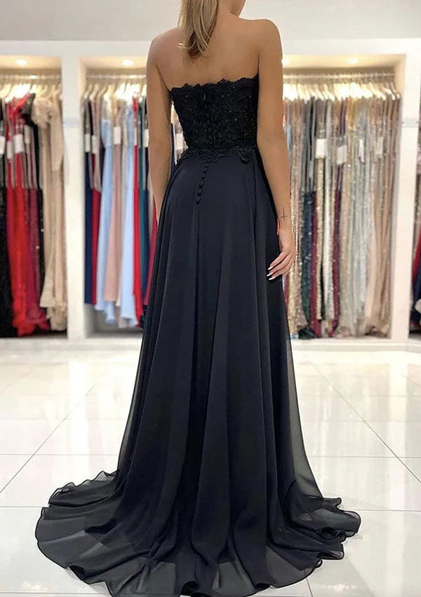 A-Line Sweetheart Chiffon Prom Dress/Evening Dress with Laced Beading Split and Sweep Train Simple gentle atmospheric and unique design  ﻿