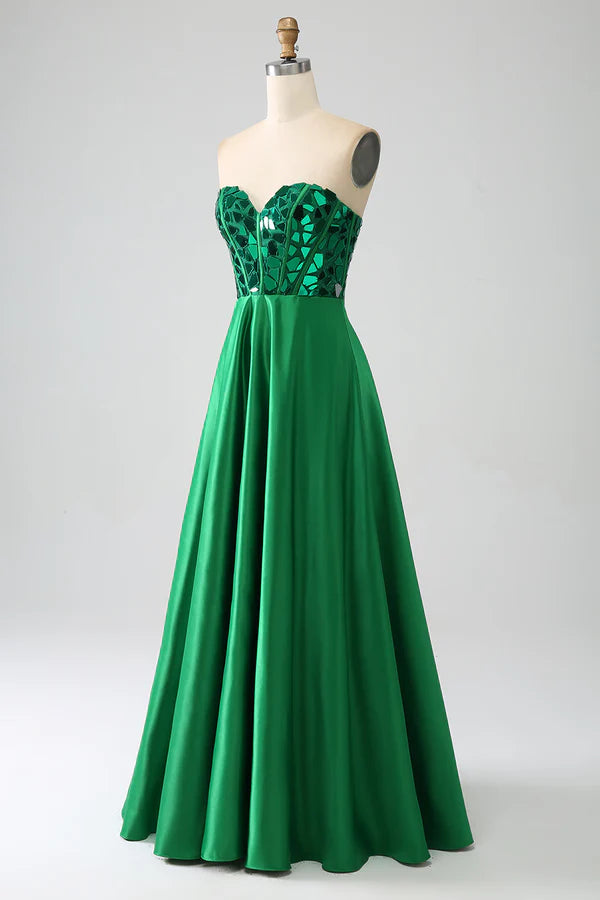 A-Line Sweetheart Dark Green Corset Prom Dress simple gentle atmospheric and unique desig