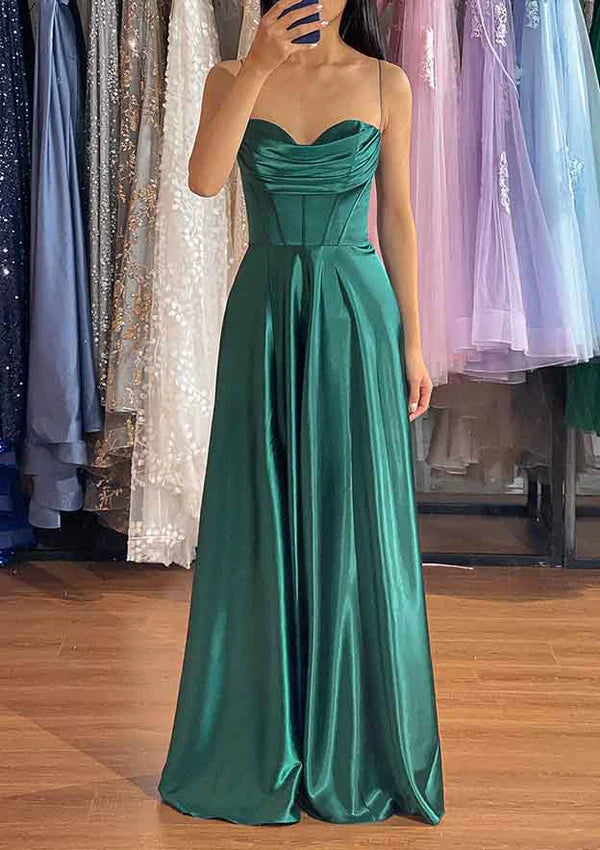A-Line Sweetheart Sleeveless Prom Dress/Evening Dress With Pleated Split - Charmeuse Long/Floor-Length Simple gentle atmospheric and unique design