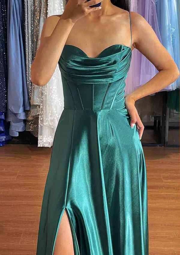 A-Line Sweetheart Sleeveless Prom Dress/Evening Dress With Pleated Split - Charmeuse Long/Floor-Length Simple gentle atmospheric and unique design