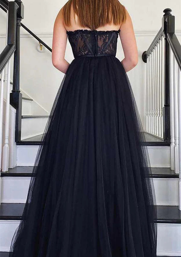 A-Line Sweetheart Strapless Tulle Prom Dress/Evening Dress With Appliqued Detail Simple gentle atmospheric and unique design  ﻿