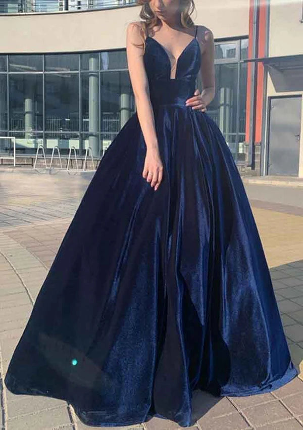 A-Line V-Neck Spaghetti Straps Long Velvet Prom Dress/Evening Dress Simple gentle atmospheric and unique design