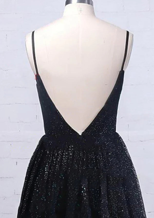A-Line V-Neck Sleeveless Metallic Yarn Sequined Long/Floor-Length Prom Dress/Evening Dress With Split Pockets Simple gentle atmospheric and unique design  ﻿