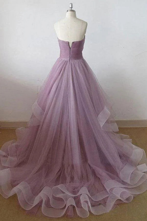 A-line Sweetheart Tulle Long Prom Dress With Ruffles simple gentle atmospheric and unique desi Bring summer colors to enhance whiteness
