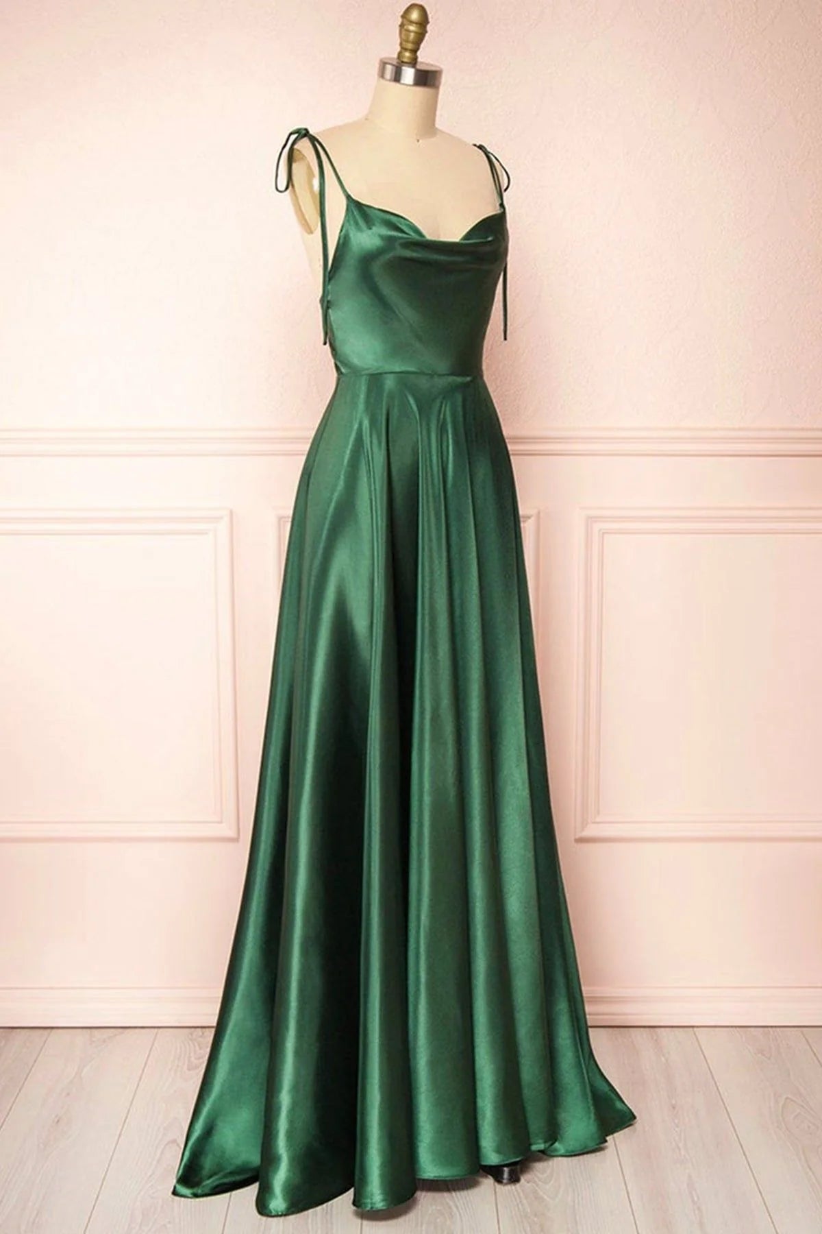A-line Tie Shoulder Long Prom Dress,Satin Bridesmaid Dress simple gentle atmospheric and unique desi Bring summer colors to enhance whiteness