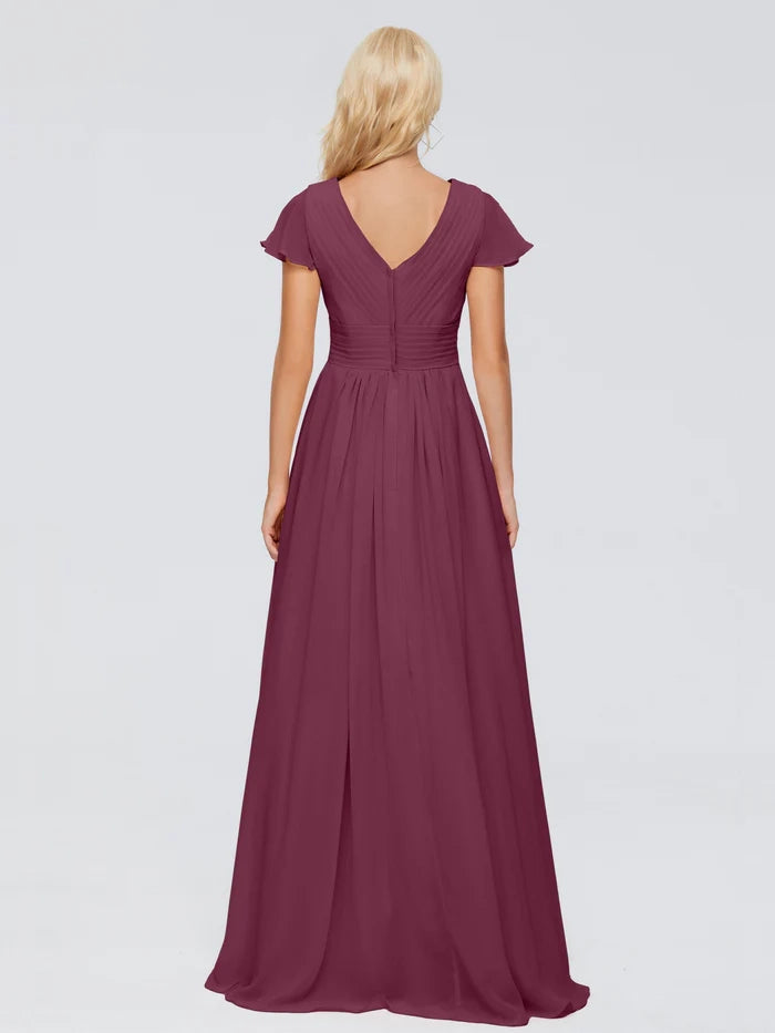 A-line V Neck Chiffon Bridesmaid Dresses simple gentle atmospheric and unique desi Bring summer colors to enhance whiteness