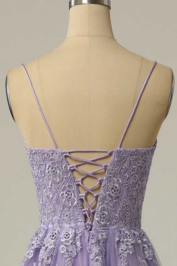 A Line Strapless Light Purple Long Prom Dress with Appliques Simple gentle atmospheric and unique design