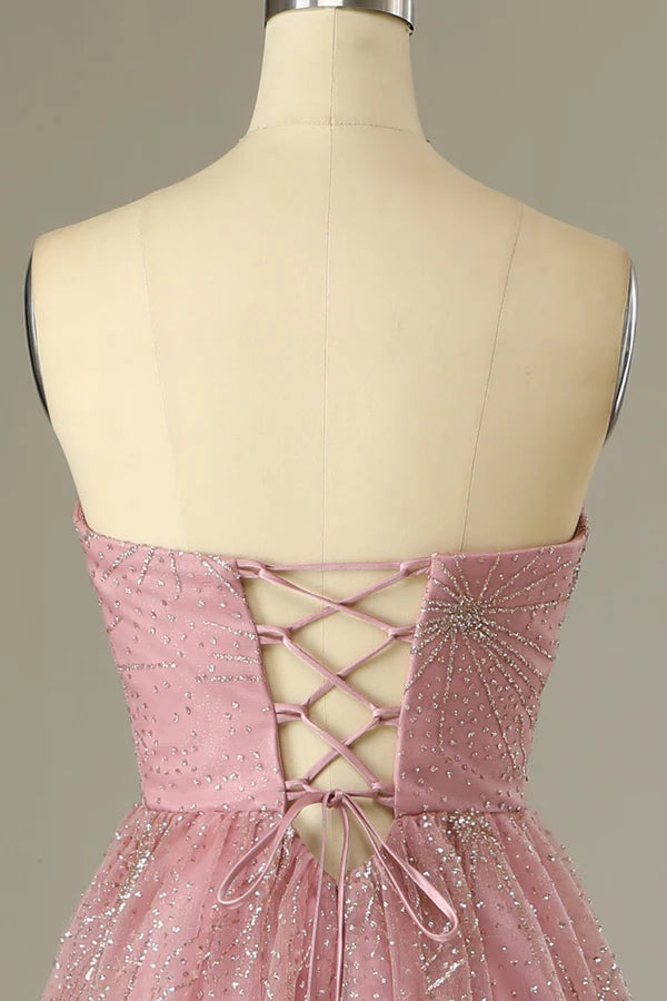 A Line Sweetheart Blush Prom Dress with Criss Cross Back Simple gentle atmospheric and unique design