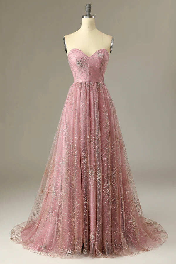 A Line Sweetheart Blush Prom Dress with Criss Cross Back Simple gentle atmospheric and unique design