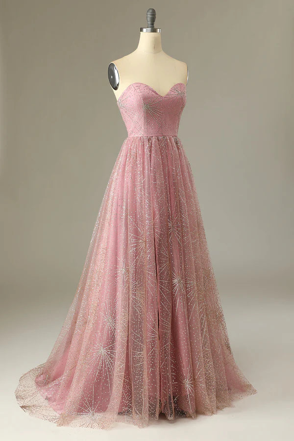 A Line Sweetheart Blush Prom Dress with Criss Cross Back Simple gentle atmospheric and unique design