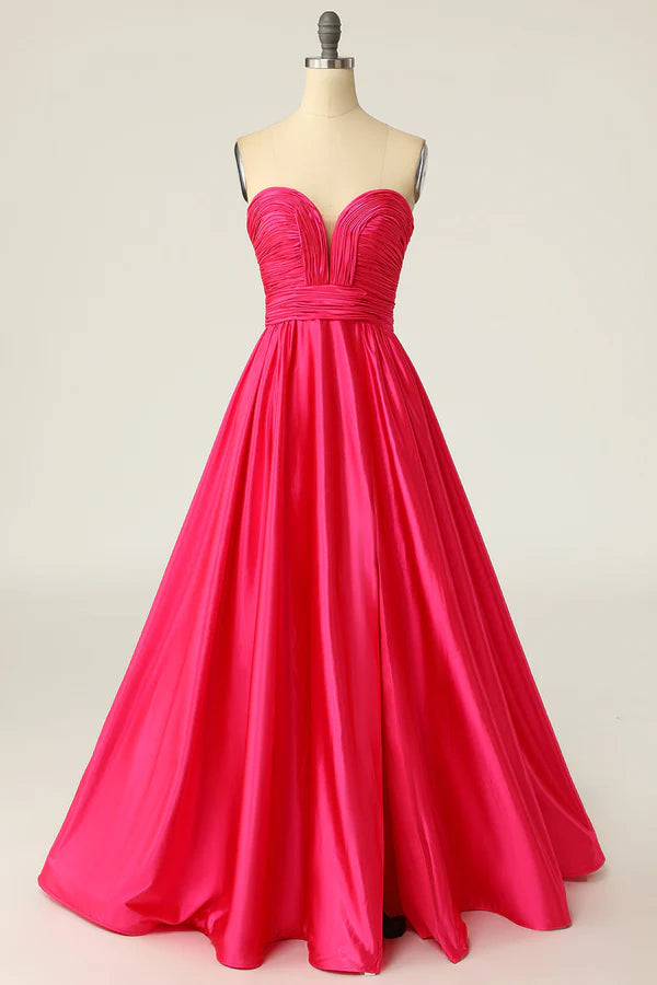 A Line Sweetheart Fuchsia Long Prom Dress with Ruched Simple gentle atmospheric and unique design