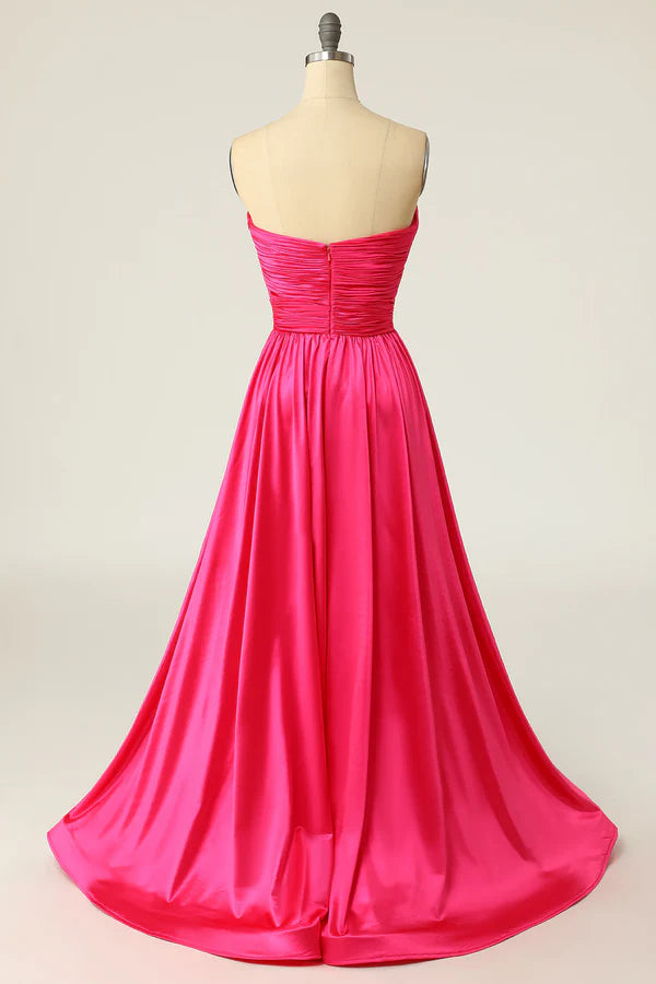 A Line Sweetheart Fuchsia Long Prom Dress with Ruched Simple gentle atmospheric and unique design