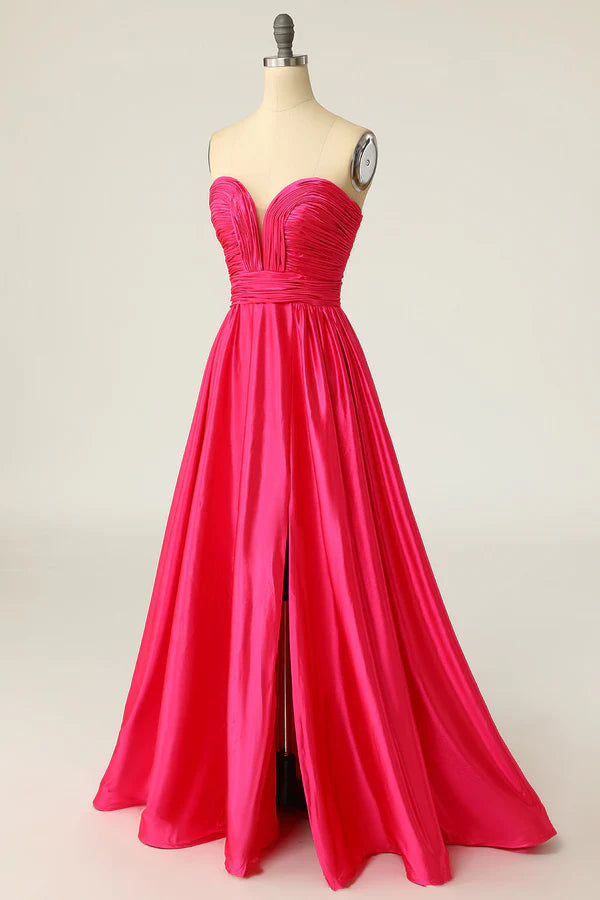 A Line Sweetheart Fuchsia Long Prom Dress with Ruched Simple gentle atmospheric and unique design